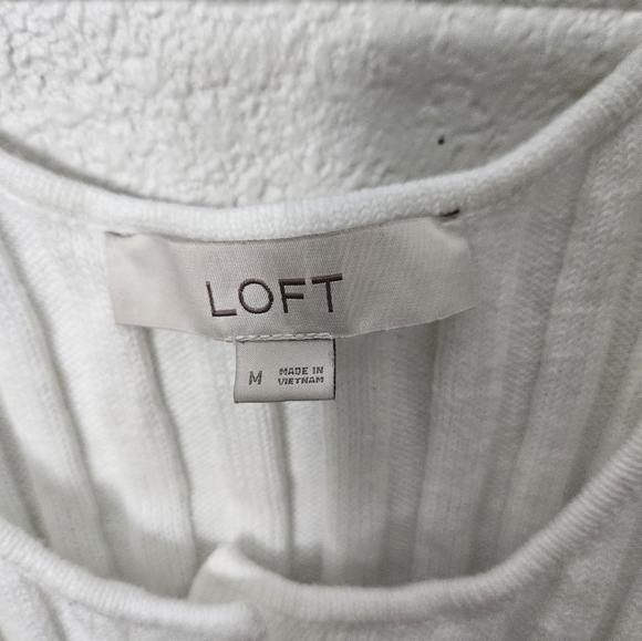 LOFT White Ribbed Button-Down Tank Top - Picture 2 of 4